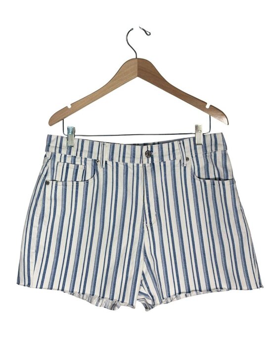 LOFT Pants - LOFT Blue & White Striped High-Rise Cutoff Denim Shorts Size 12